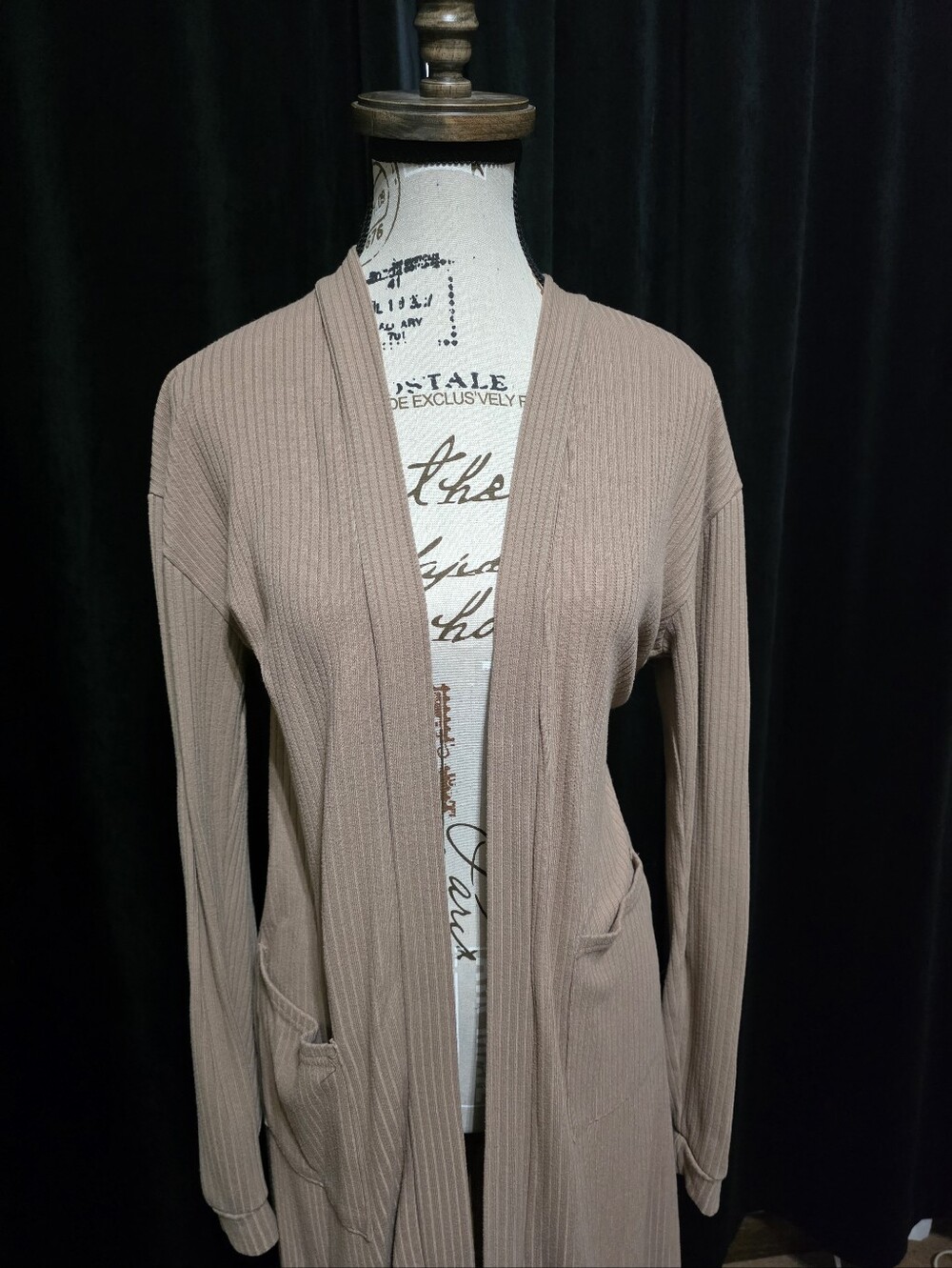 If It Were Me Taupe Ribbed Long Duster Cardigan M